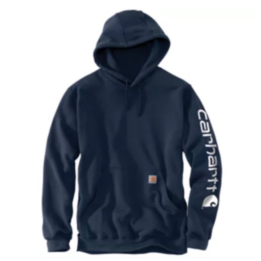 Carhartt Mens Loose Fit Midweight Logo Sleeve Hoodie Navy K288-472 Small NWT - Picture 1 of 11